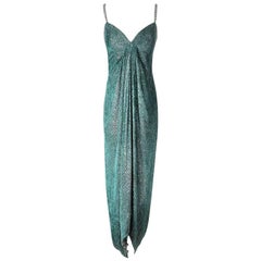 Bob Mackie Emerald Green Velvet Dress with Metallic Threads