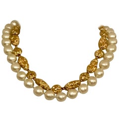 Chanel Retro Faux Gold Nugget and Pearl Double Strand Necklace, 1970s  