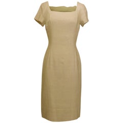 Vintage Mr. Blackwell Cream Natural Silk Pencil Sheath Dress, Late 1950s 