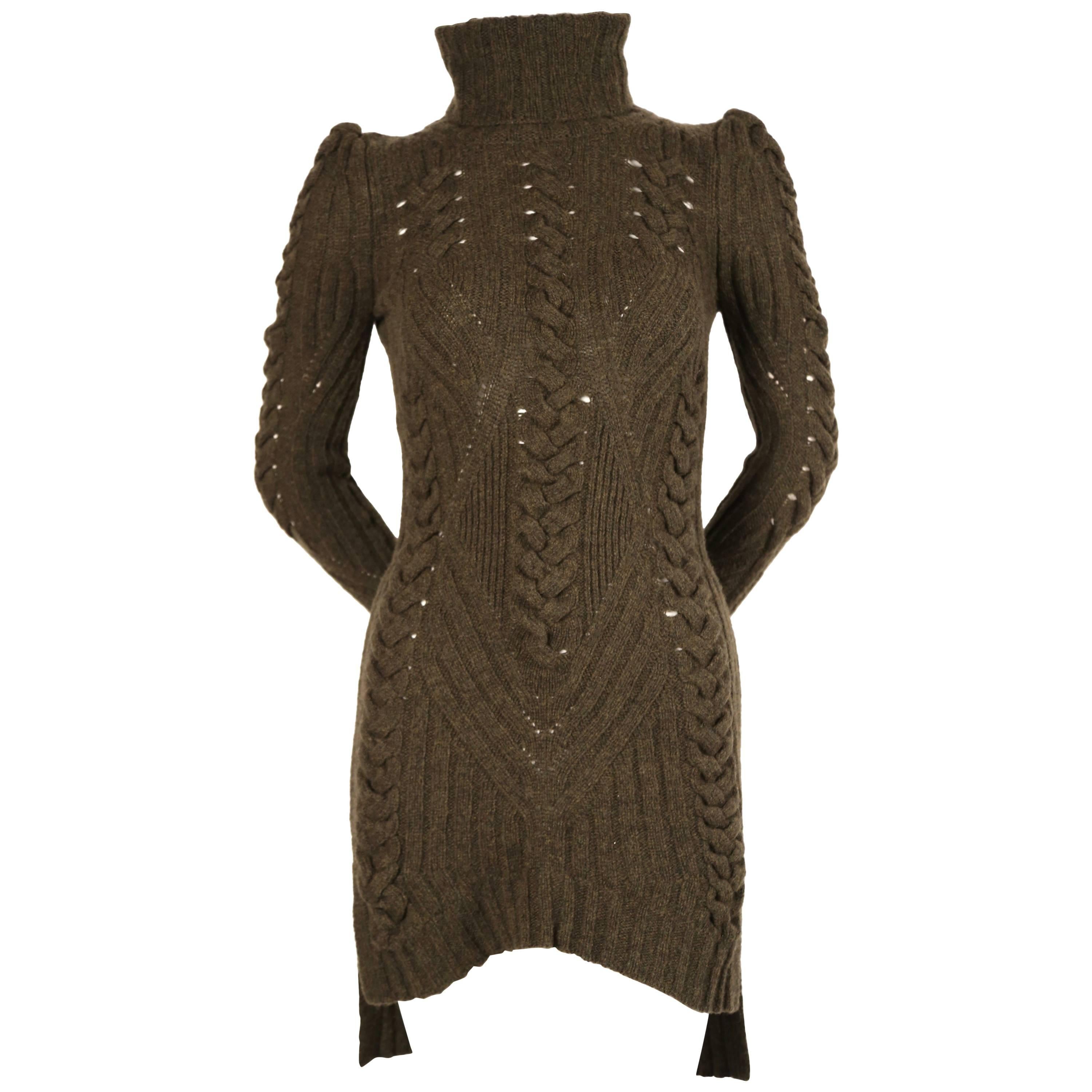 CELINE by PHOEBE PHILO moss green cable knit sweater dress