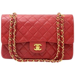 Vintage Chanel 2.55 10" Double Flap Red Quilted Leather Shoulder Bag