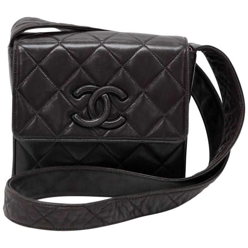 Vintage Chanel Black Quilted Leather Shoulder Pochette Bag