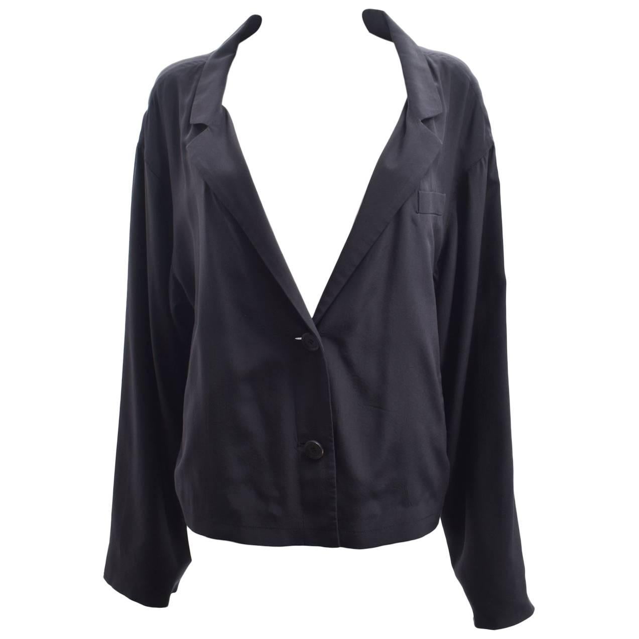  Prada Oversize Black Silk Boxy Tuxedo Jacket For Sale