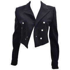 Thierry Mugler Black Wool Cropped Open Jacket with Embroidered Circle Eyelet Det