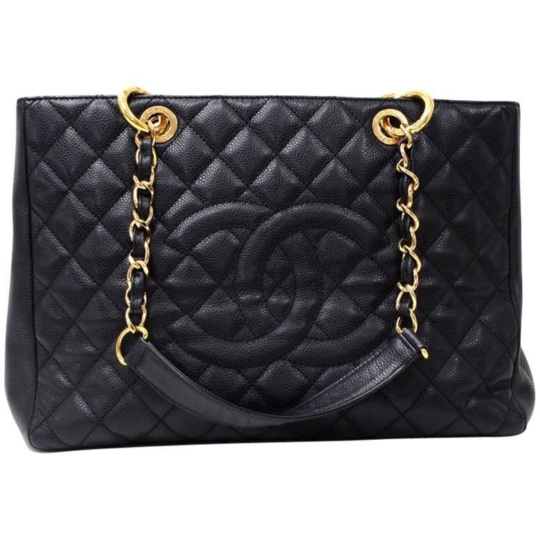 Chanel GST Black Quilted Caviar Leather Large Grand Shopping Tote Bag