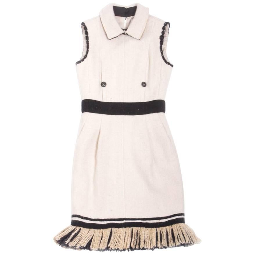 CHANEL Winter Sleeveless Dress in Off-White Cashmere and Silk Size 36FR