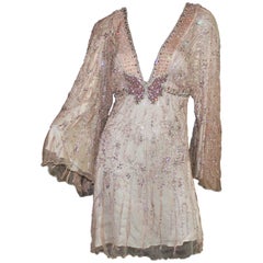 Roberto Cavalli Beaded Butterfly Crystal Blush Silk Evening Kimono Dress 9
