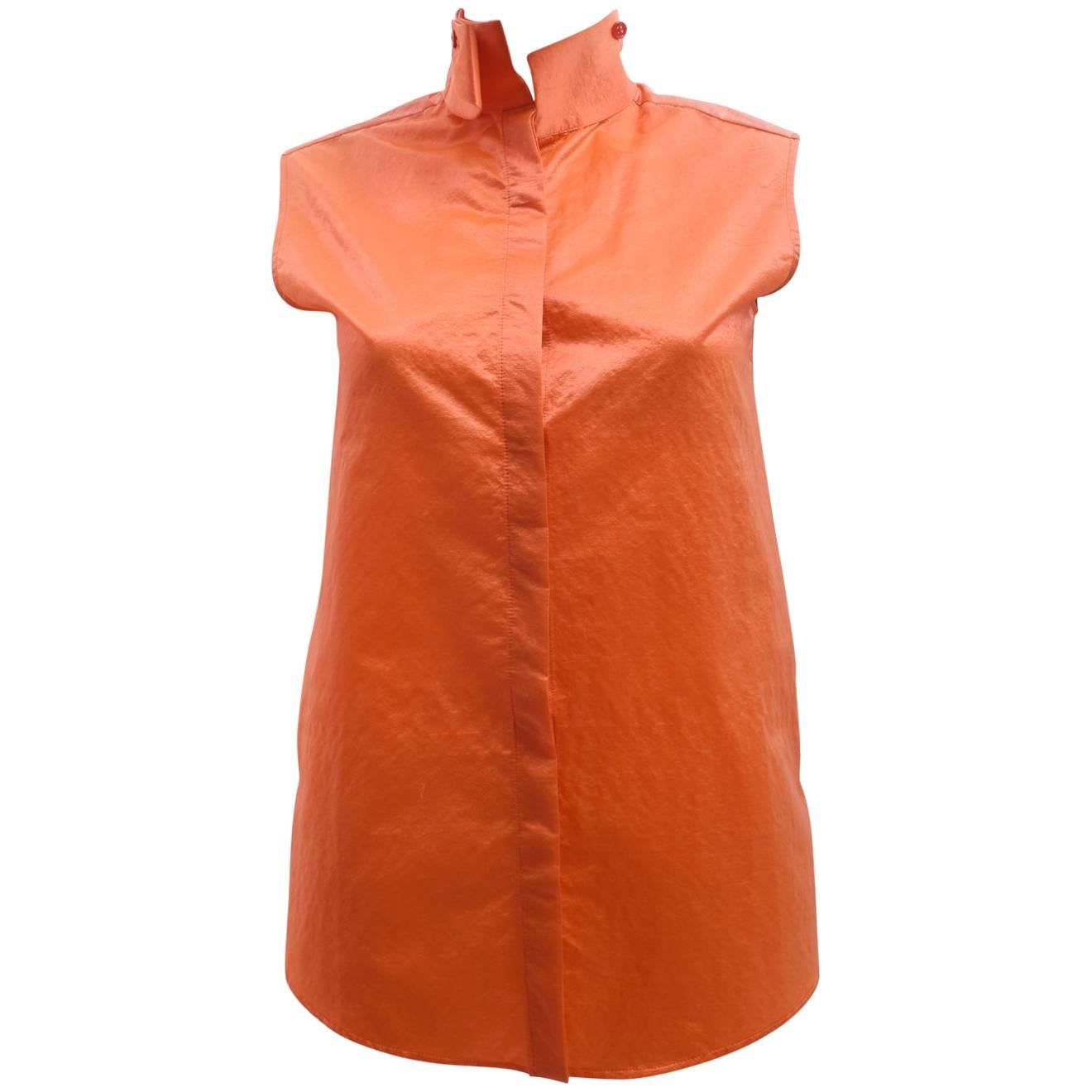 Balenciaga Orange Sleeveless Vest Shirt with Collar Details  For Sale