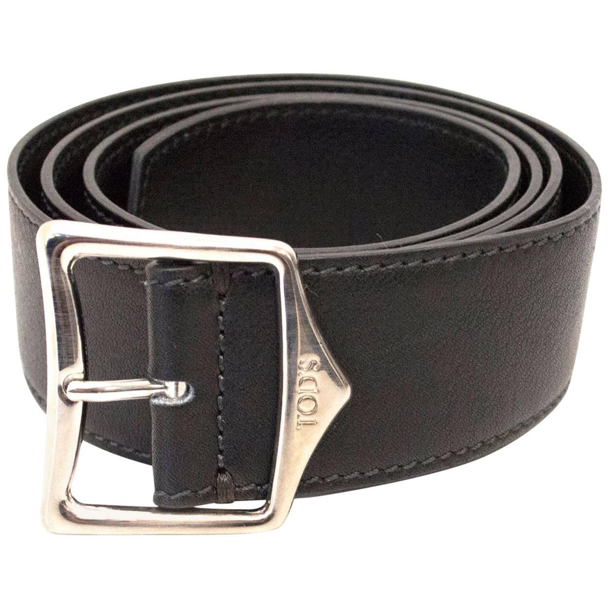 Tod's Black Leather Belt For Sale