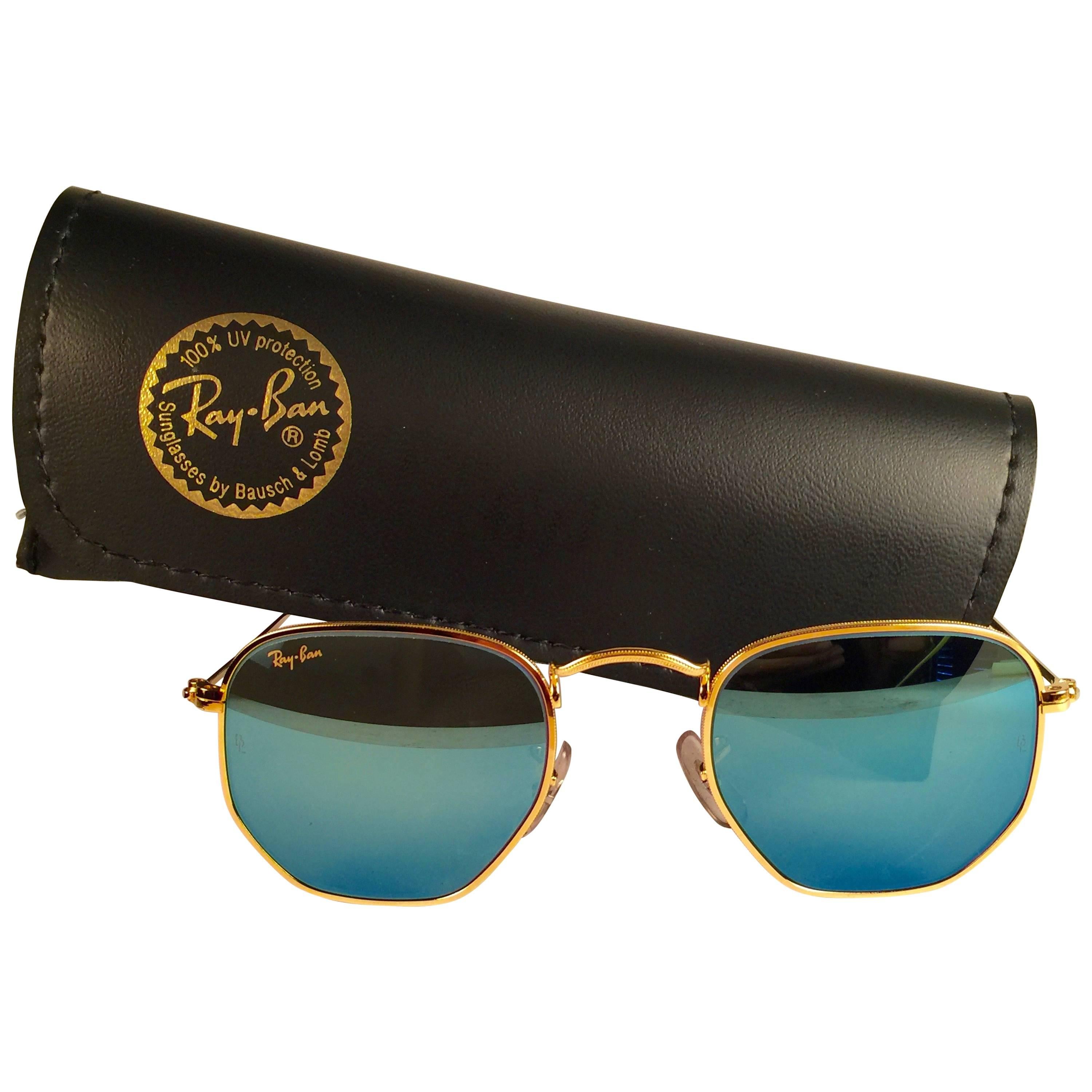 New Vintage Ray Ban Style 3 Blue Mirror Lenses 1990's B&L Sunglasses