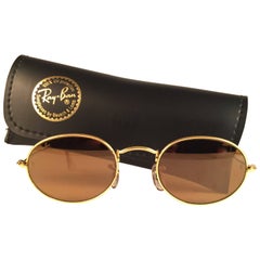 New Vintage Ray Ban Oval Gold Diamond Hard Lenses 1980's B&L Sunglasses