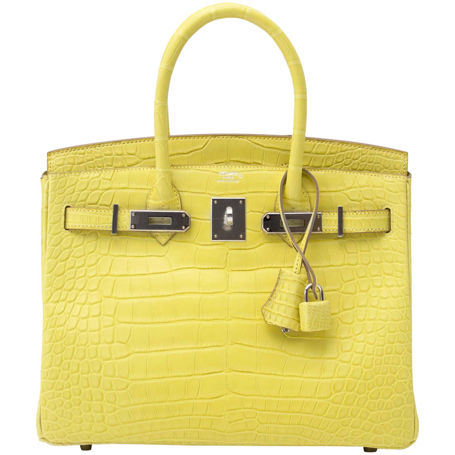 Never Used Hermes Birkin Lime Matt Alligator 30 at 1stDibs