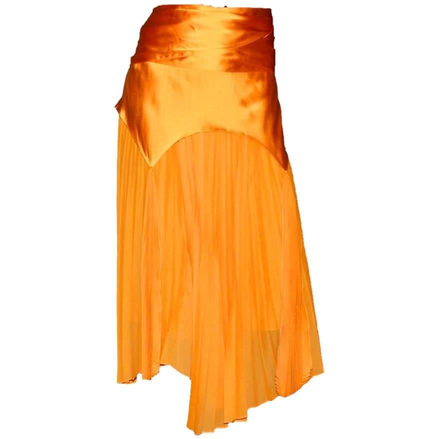 Yves Saint Laurent Tom Ford Tangerine Pleated Skirt and Belt/Scarf, Summer 2004 
