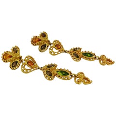 Christian Lacroix Vintage Jewelled Shoulder Duster Dangling Earrings 1
