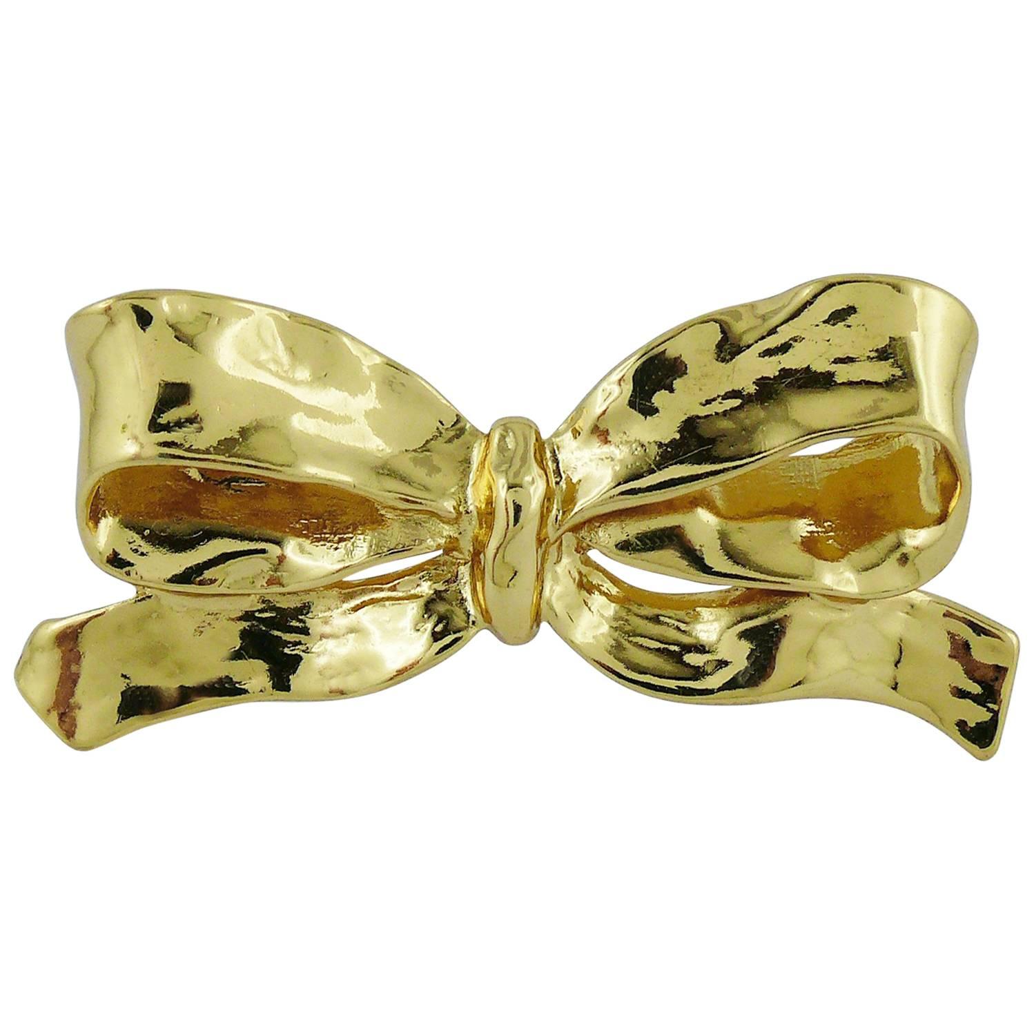 Yves Saint Laurent YSL Vintage Gold Tone Bow Brooch