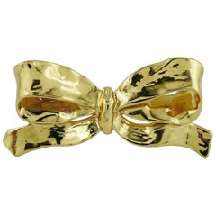 Yves Saint Laurent YSL Used Gold Tone Bow Brooch