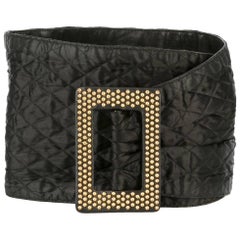 Yves Saint Laurent Gold-Studded Black Leather Belt