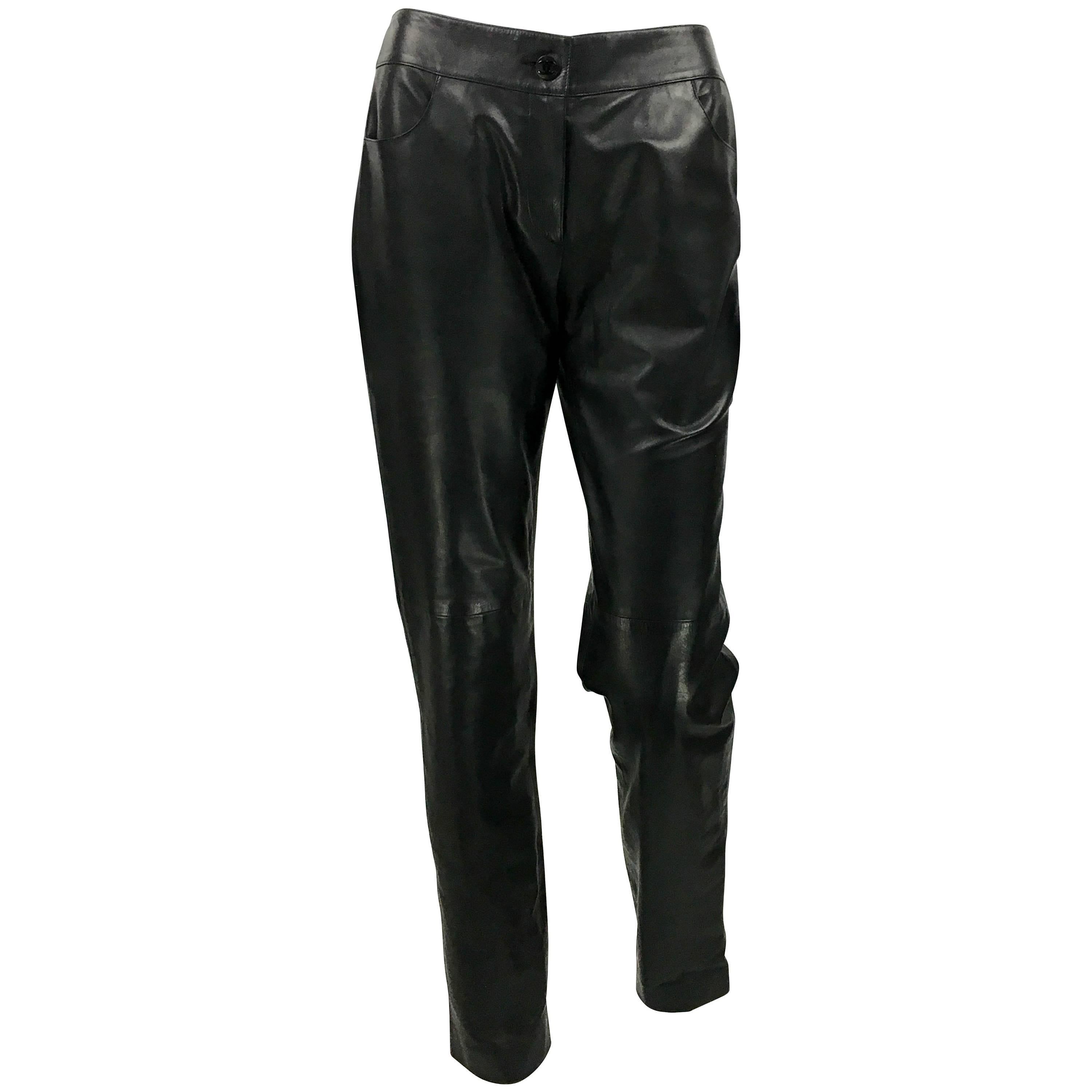 2003 Chanel Black Calfskin Leather Pants For Sale at 1stDibs | chanel ...
