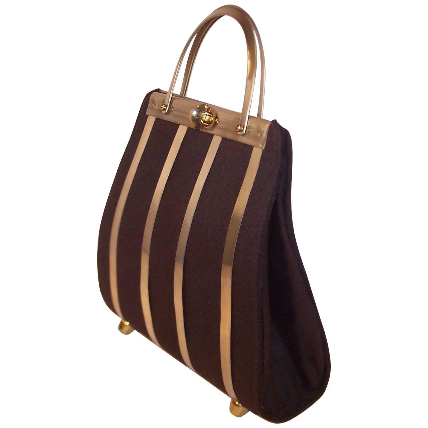 Unique 1950's Stylecraft of Miami Caged Brown Wool Handbag
