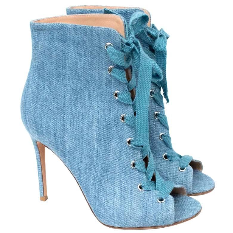 Gianvito Rossi Lace-Up Denim Ankle Boots For Sale