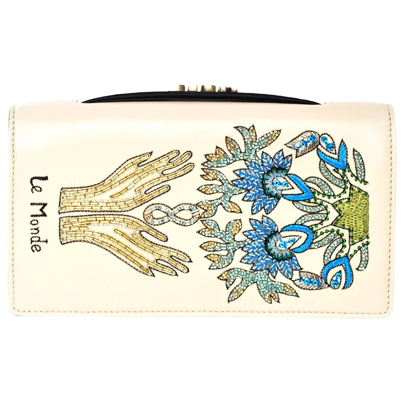 Christian Dior 2017 Nude Embroided Le Monde Tarot Pouch Clutch with DB
