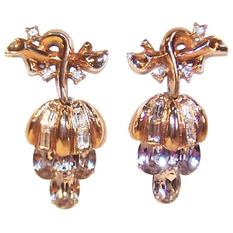 Pretty & Petite C.1950 Crown Trifari Articulated Rhinestone Earrings