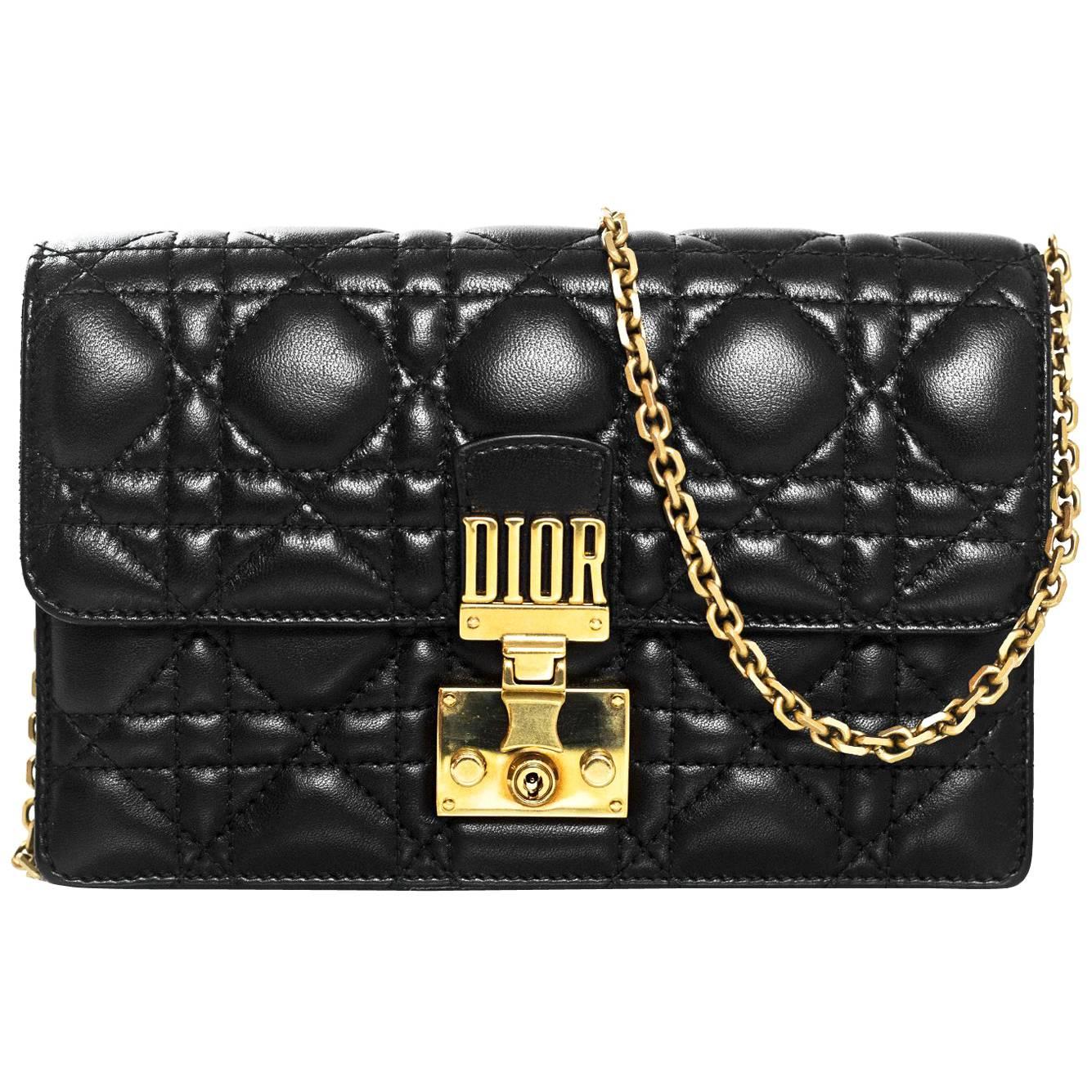 Christian Dior 2017 Black Leather Dioraddict Wallet On Chain Crossbody