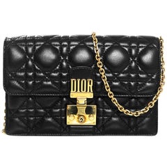 Christian Dior 2017 Schwarzes Leder Dioraddict Brieftasche an Kette Crossbody