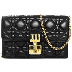 Christian Dior 2017 Black Leather Dioraddict Wallet On Chain Crossbody