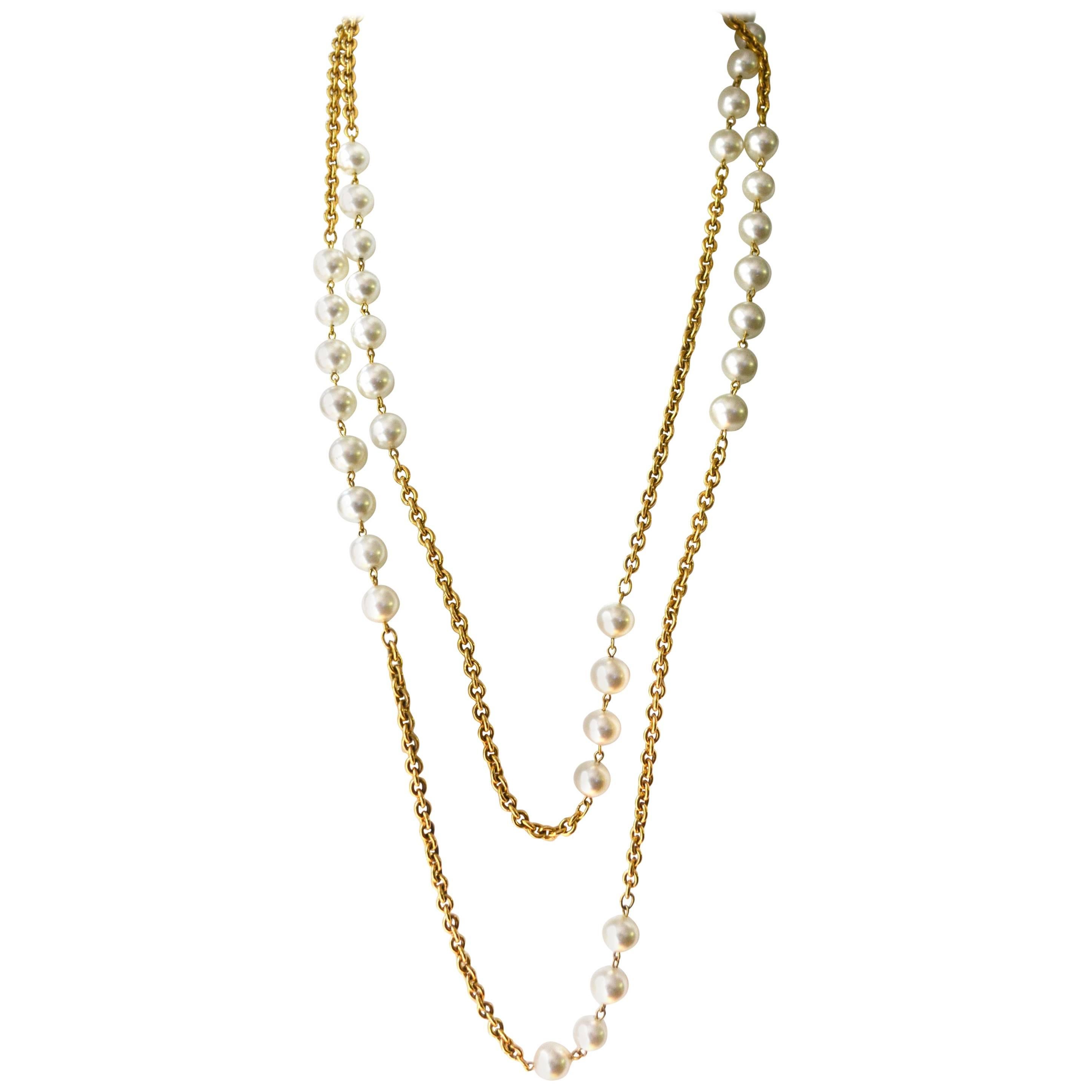 Chanel Multi Strand Gold and Pearl Necklace 