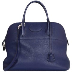 Hermes Blue Bleu Saphir Clemence Leather 35cm Bolide Bag with Receipt/Box/DB 4
