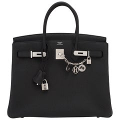 Hermes Black "Verso" Blue Agate 35cm Togo Birkin VIP Limited Edition A Stamp 10