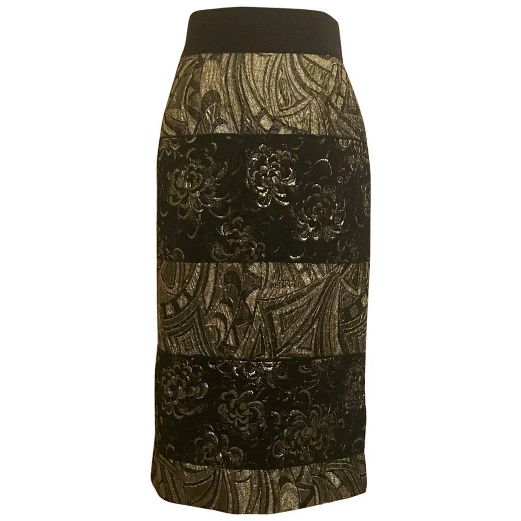 Dolce & Gabbana Gold and Black Jacquard Straight Pencil Skirt