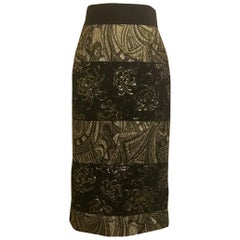 Dolce & Gabbana Gold and Black Jacquard Straight Pencil Skirt