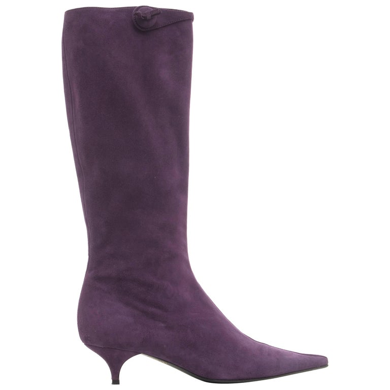 Prada Amethyst Suede Kitten Heel Boots For Sale at 1stDibs | prada ...