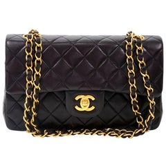 Vintage Chanel 2.55 9” Double Flap Black Quilted Leather Shoulder Bag 
