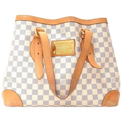 Louis Vuitton Hampstead MM White Azur Damier Canvas Large Shoulder Tote Bag