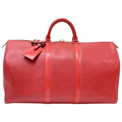 Vintage Louis Vuitton Keepall 50 Red Epi Leather Duffle Travel Bag