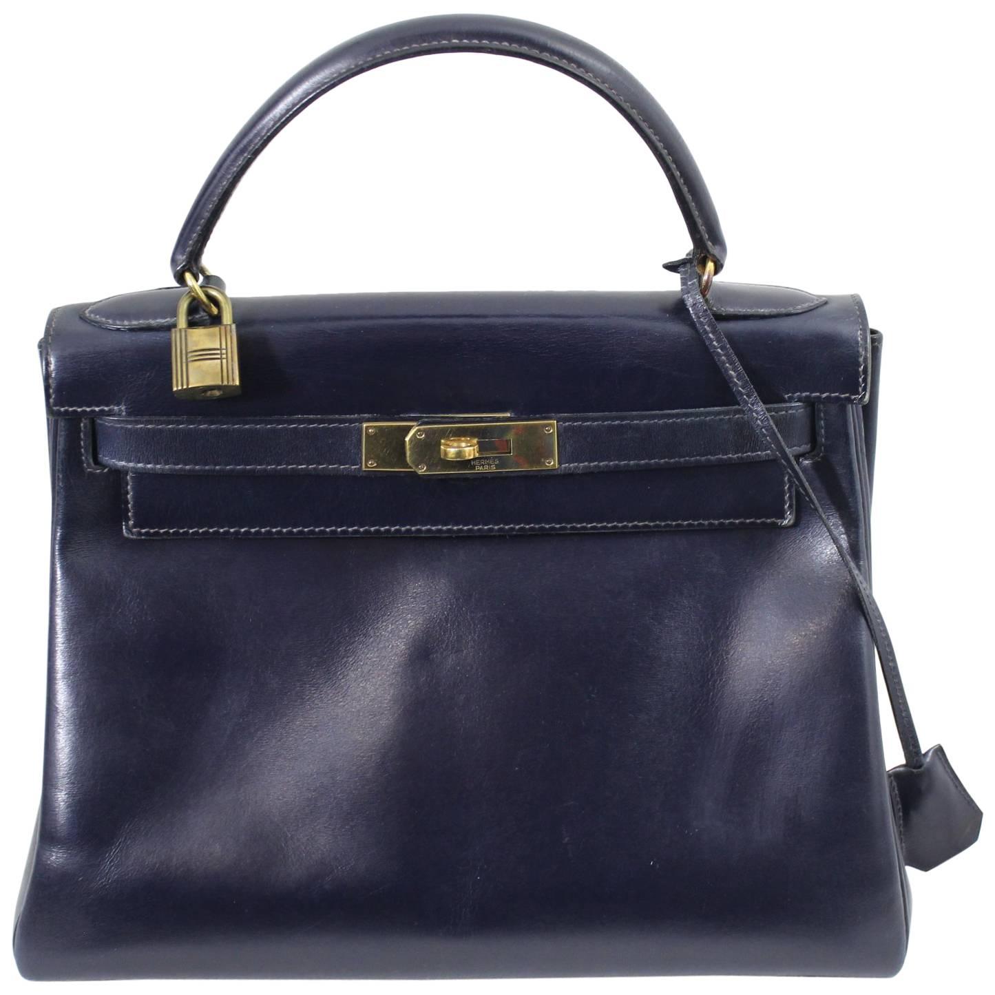 Awesome Vintage Hermes 28 Kelly Navy Bag