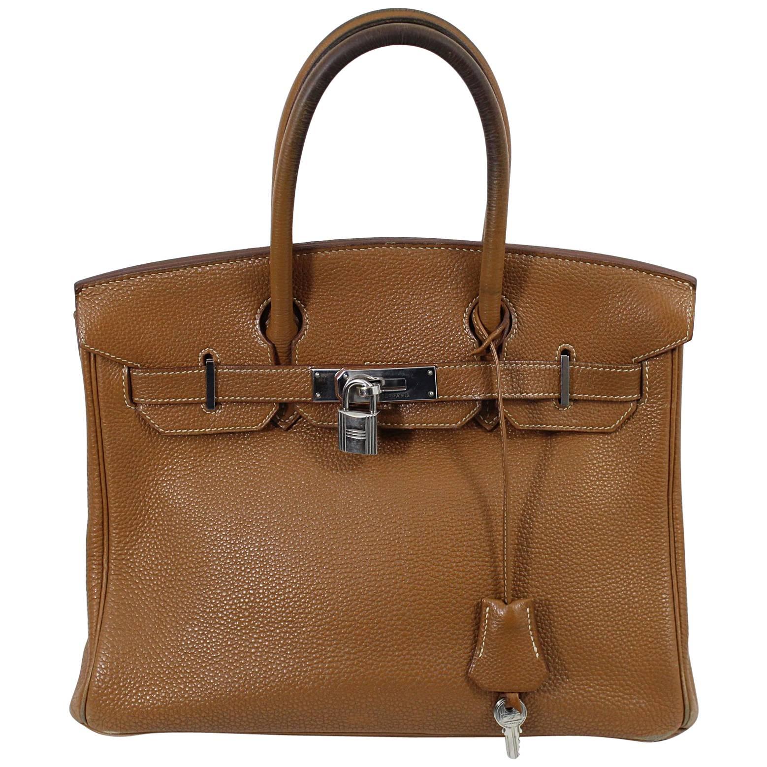 Hermes Birkin 30 Bag in Gold Leather with padlock and keys Fair condition.