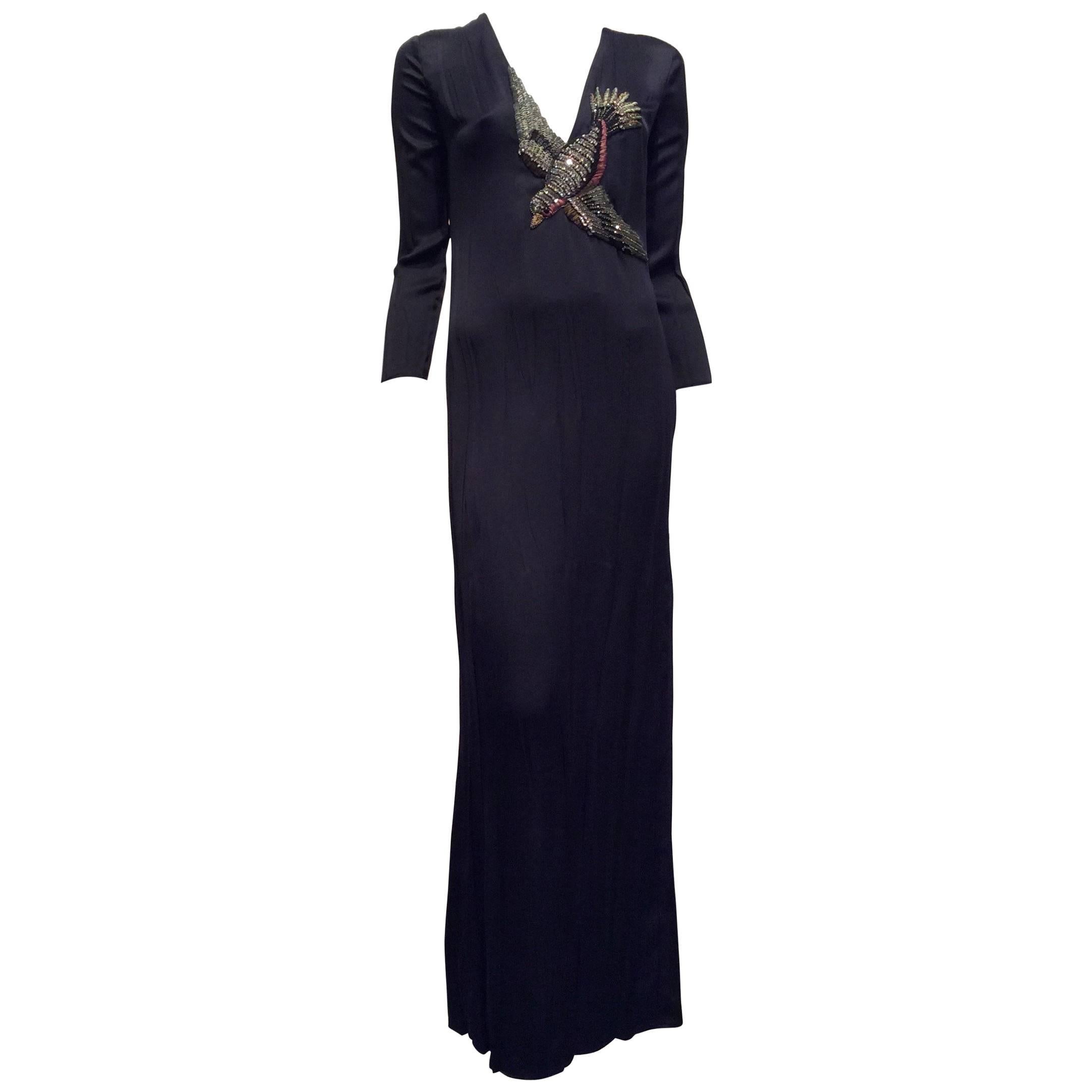 Gucci Black Bird Embroidered Dress Sz 2