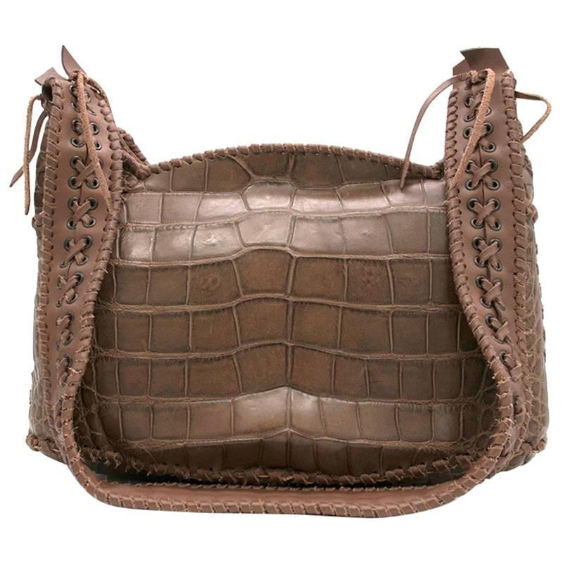 Balmain Aventura Brown Crocodile Shoulder Bag For Sale