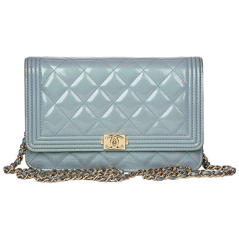 2016 Chanel Blue Quilted Iridescent Calfskin Boy WalletonChain WOC at