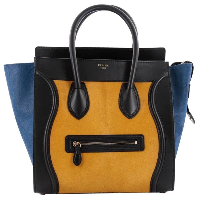 Celine Tricolor Luggage Handbag Pony Hair and Leather Mini