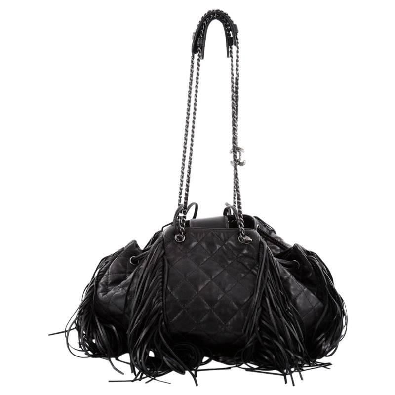 Chanel Paris-Dallas Large Drawstring Fringe Quilted Leather Shoulder Bag 