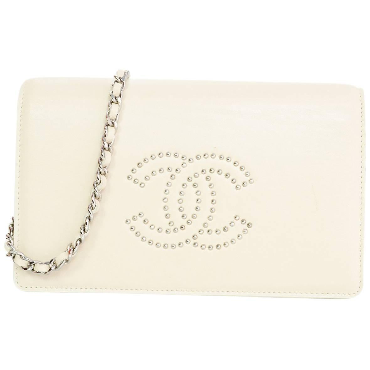 Chanel Bone Lambskin Leather Studded CC WOC Wallet on a Chain Crossbody Bag