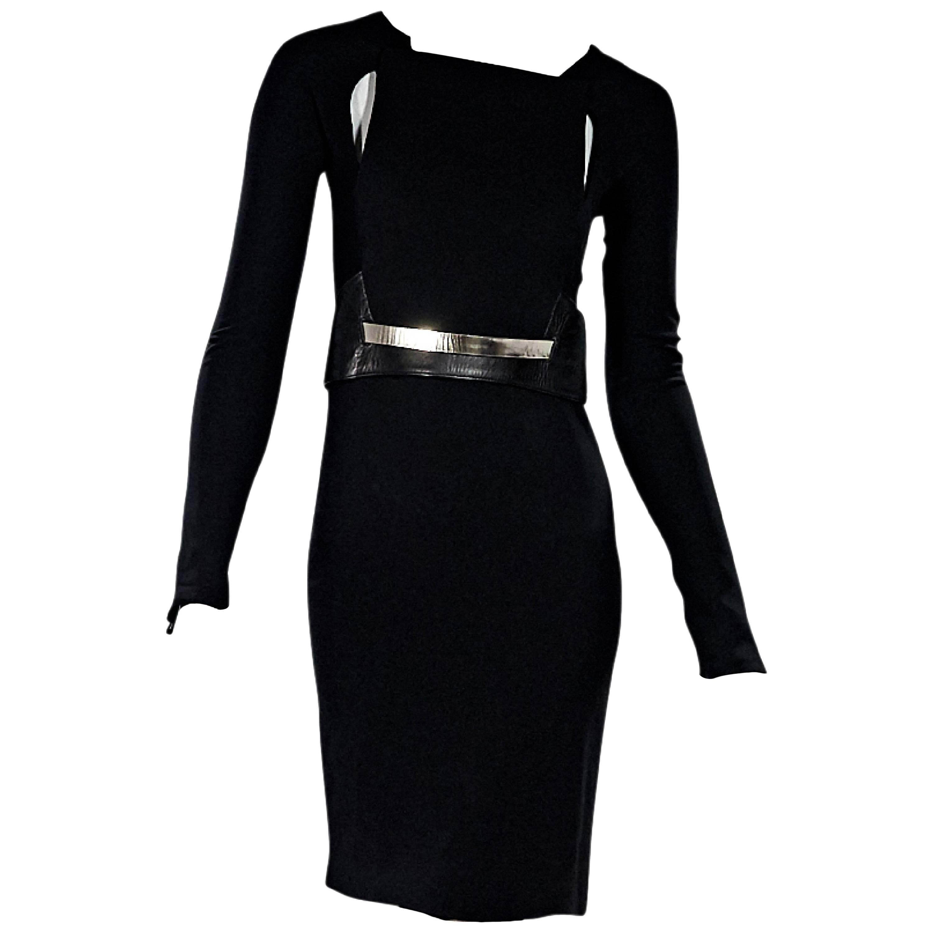 Black Gucci Long-Sleeve Belted Dress