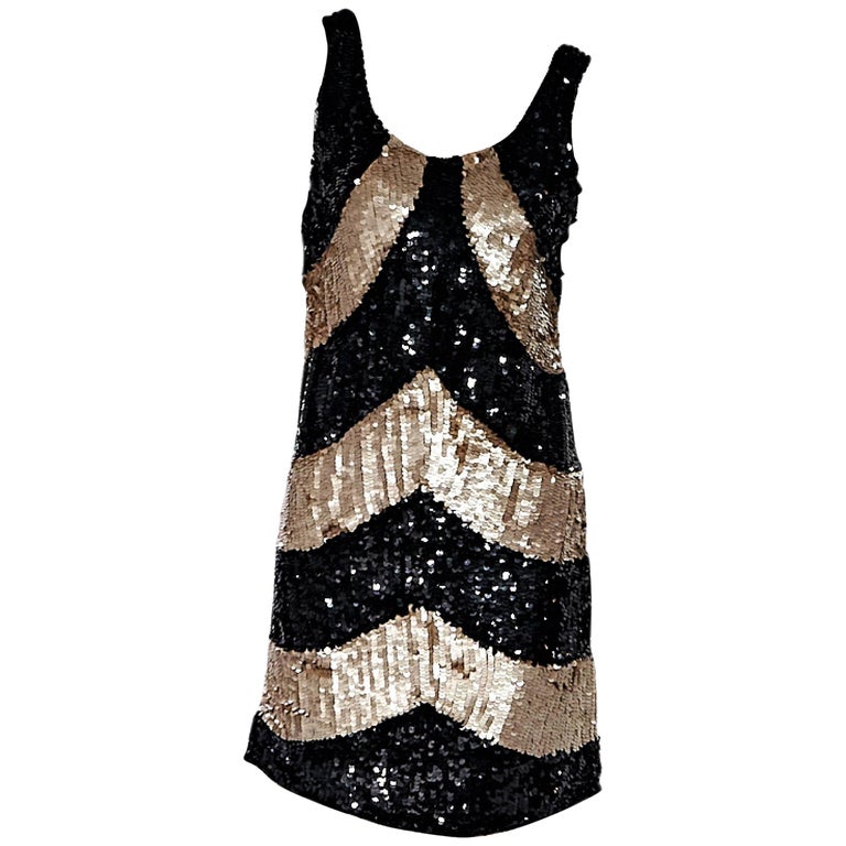 Black and Gold Rachel Gilbert Sequin Party Dress For Sale at 1stDibs