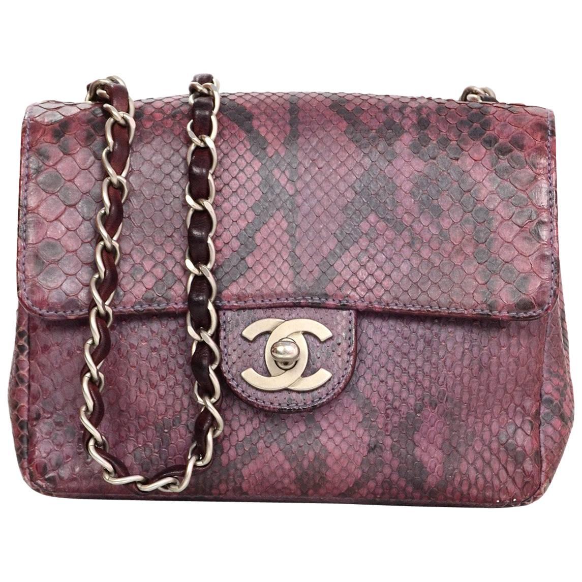 Chanel Purple Metallic Python Square Mini Flap Bag with Dust Bag