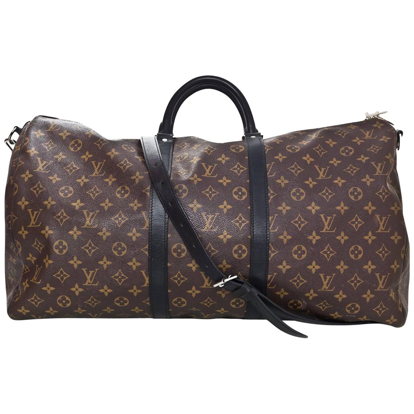 Louis Vuitton Monogram Macassar Keepall Bandouliere 55 Duffle Travel Bag